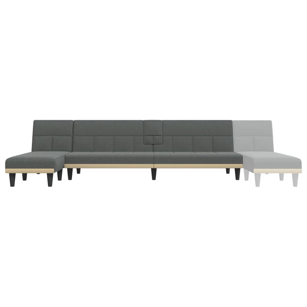 Sofá-cama em forma de L 255x140x70 cm tecido cinzento-escuro