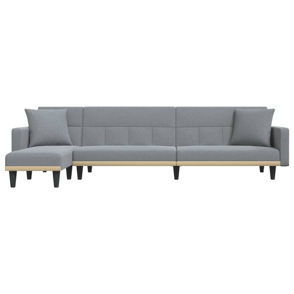 Sofá-cama em forma de L 275x140x70 cm tecido cinzento-claro