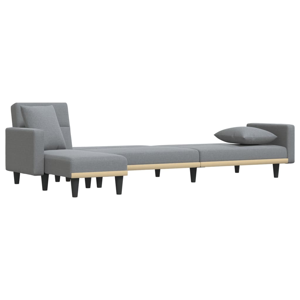Sofá-cama em forma de L 275x140x70 cm tecido cinzento-claro