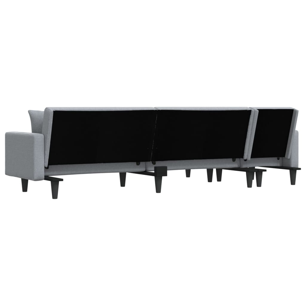 Sofá-cama em forma de L 275x140x70 cm tecido cinzento-claro