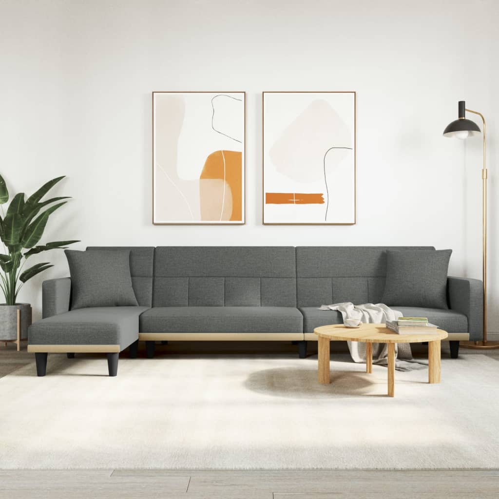 L-shaped sofa bed 275x140x70 cm dark grey fabric