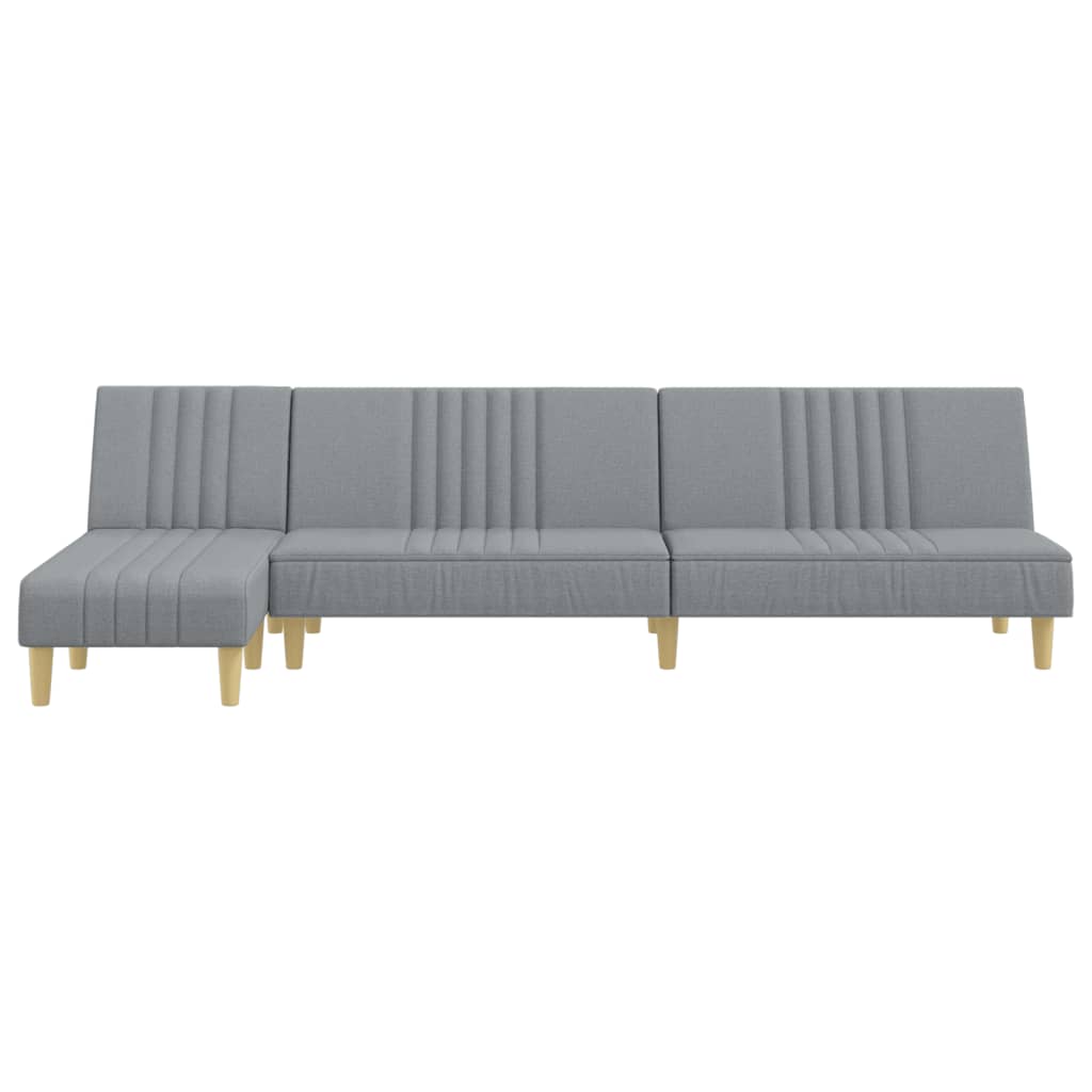 Sofá-cama em forma de L 255x140x70 cm tecido cinzento-claro