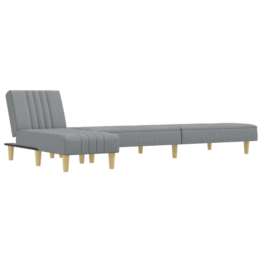 Sofá-cama em forma de L 255x140x70 cm tecido cinzento-claro