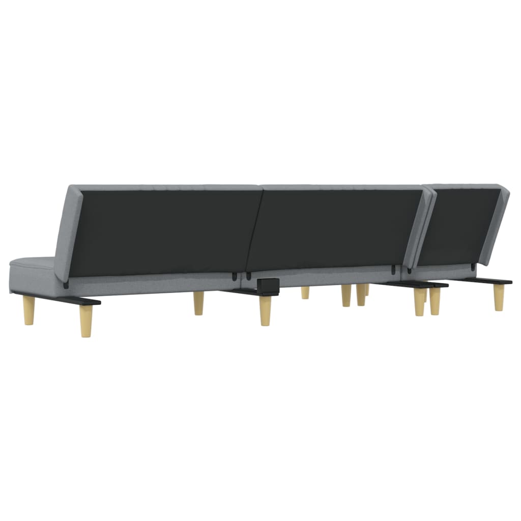 Sofá-cama em forma de L 255x140x70 cm tecido cinzento-claro