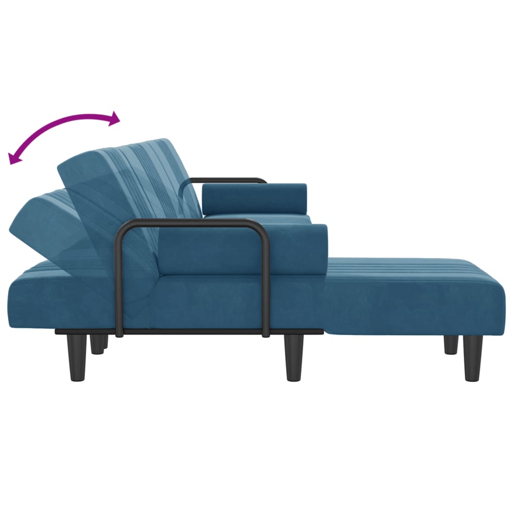 Sofá-cama em forma de L 260x140x70 cm veludo azul