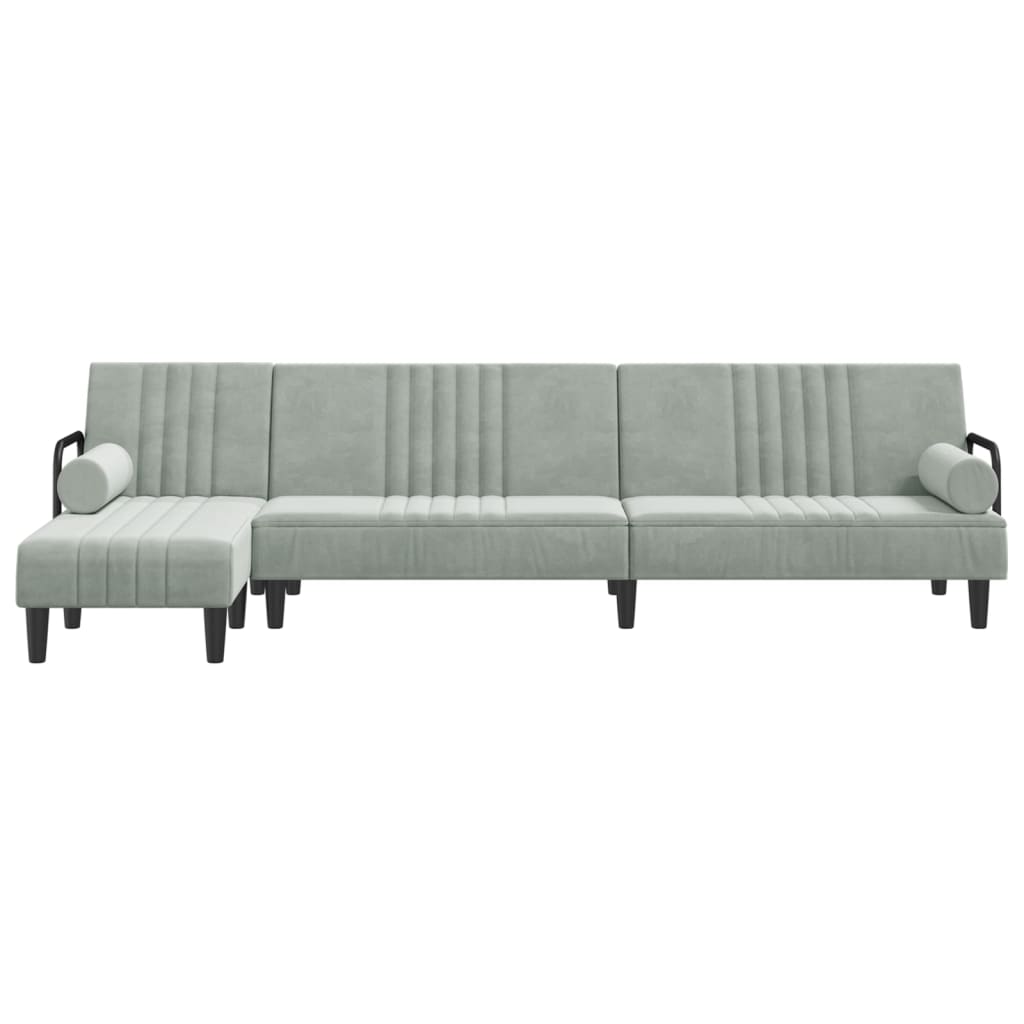 Sofá-cama em forma de L 260x140x70 cm veludo cinzento-claro