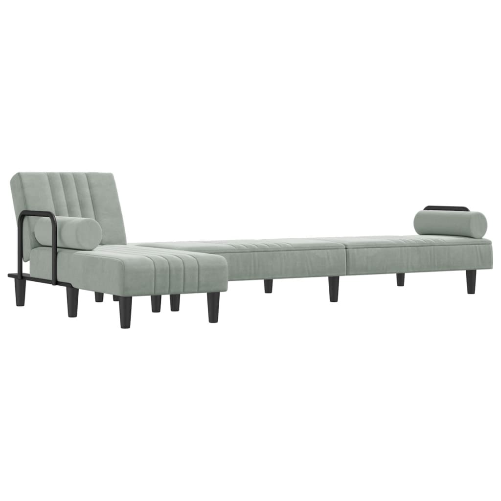 Sofá-cama em forma de L 260x140x70 cm veludo cinzento-claro