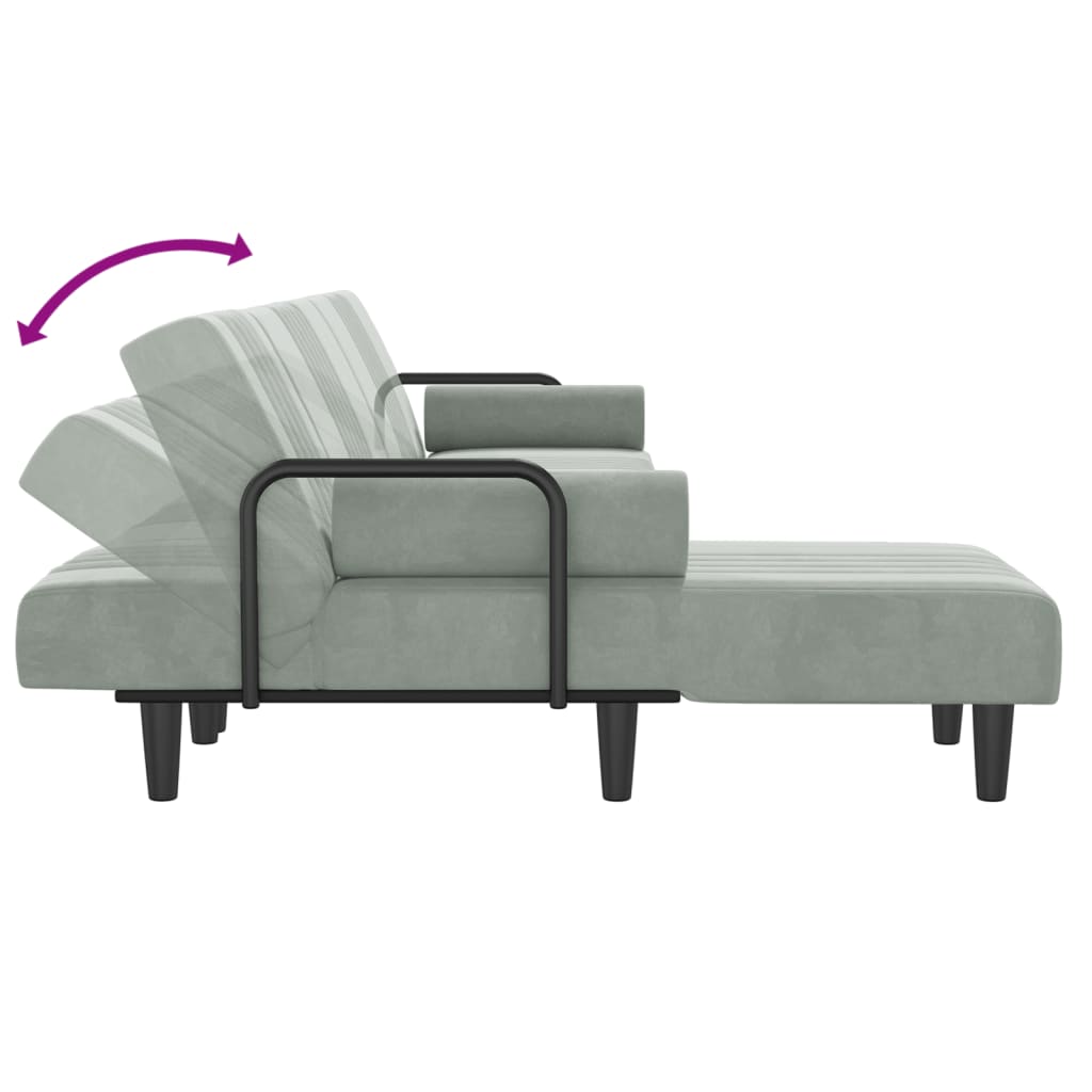 Sofá-cama em forma de L 260x140x70 cm veludo cinzento-claro