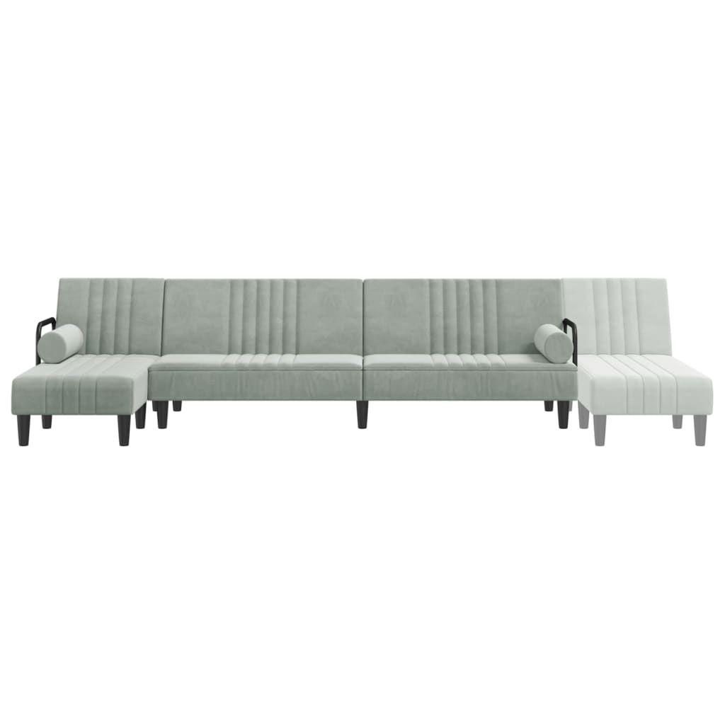 Sofá-cama em forma de L 260x140x70 cm veludo cinzento-claro