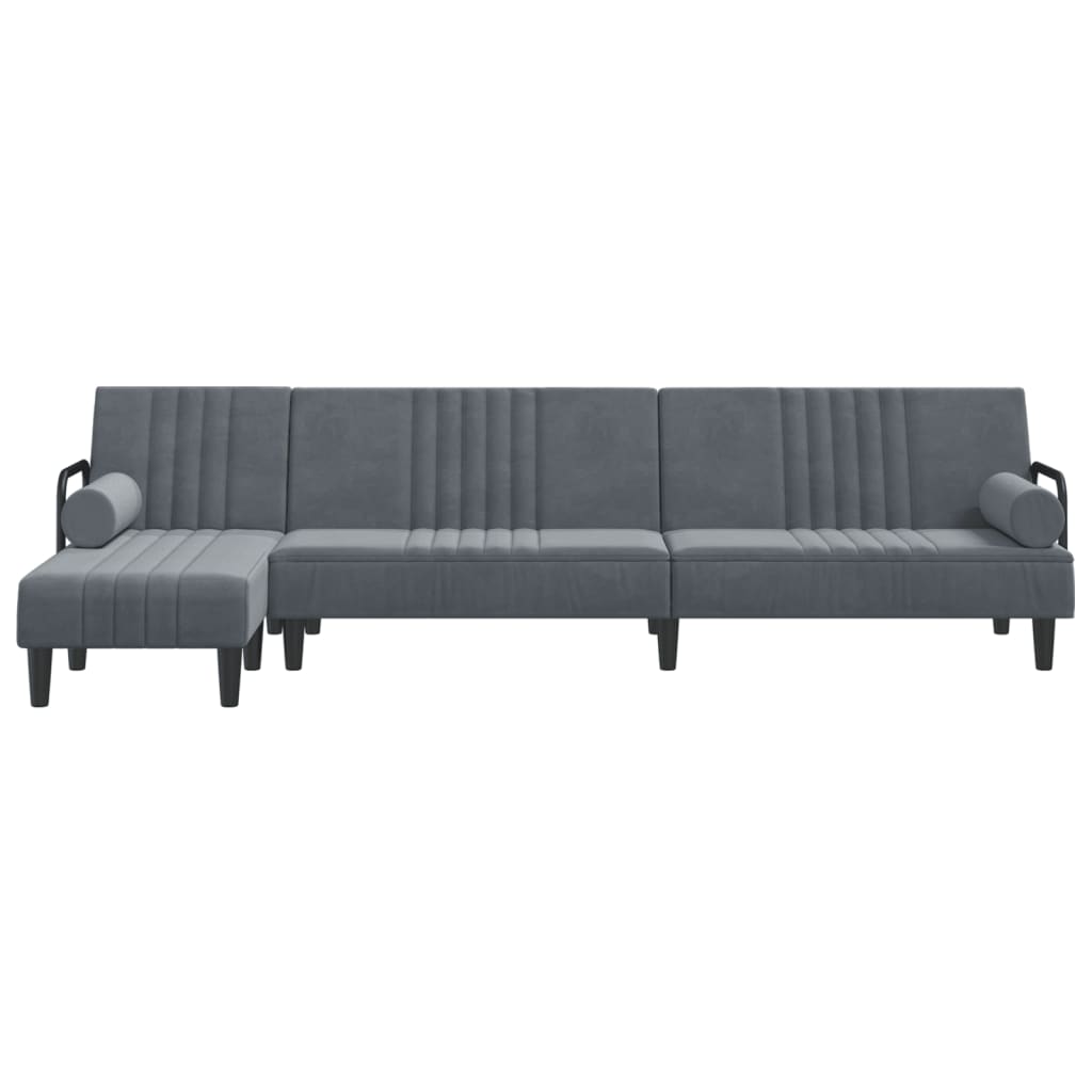 Sofá-cama em forma de L 260x140x70 cm veludo cinzento-escuro