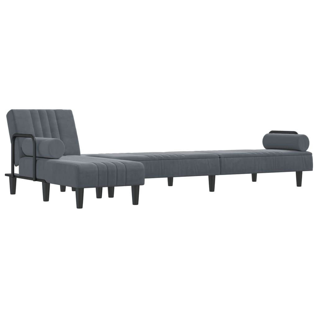 Sofá-cama em forma de L 260x140x70 cm veludo cinzento-escuro