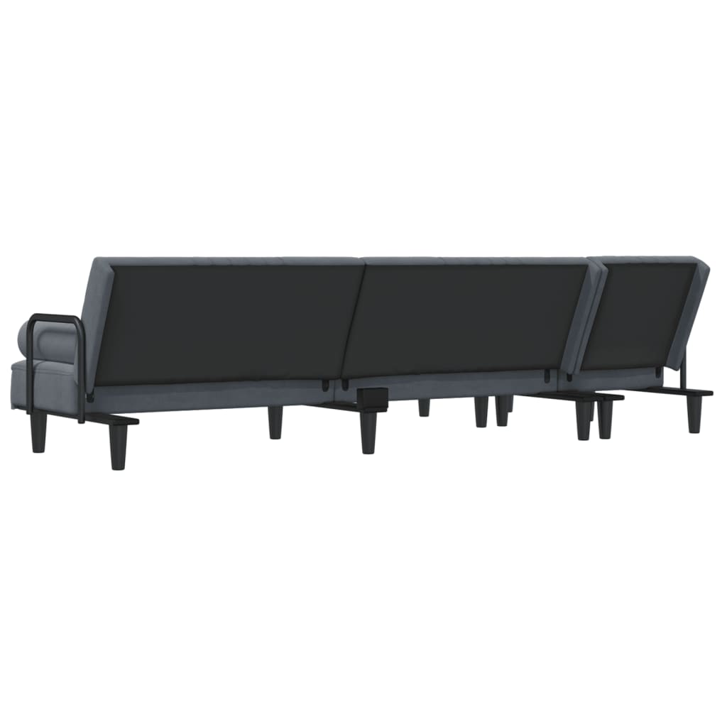Sofá-cama em forma de L 260x140x70 cm veludo cinzento-escuro