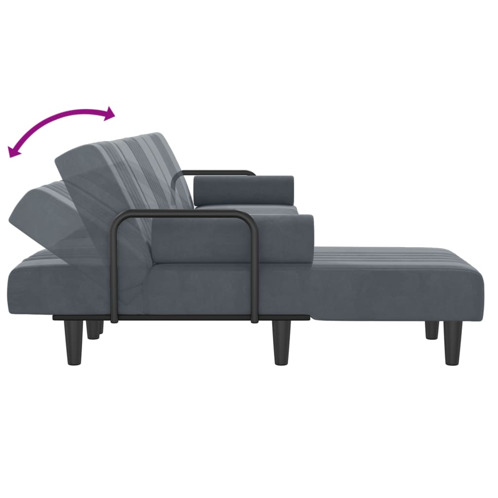 Sofá-cama em forma de L 260x140x70 cm veludo cinzento-escuro