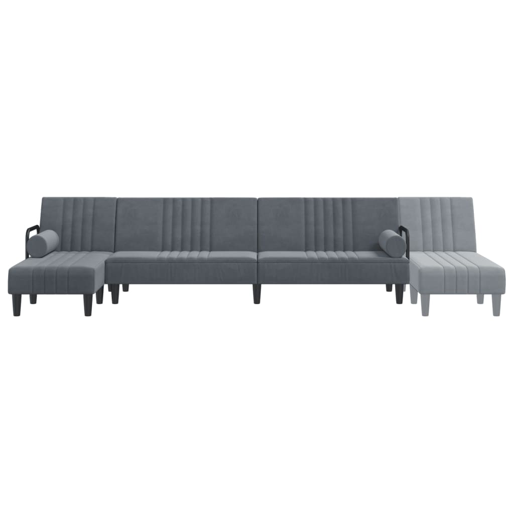 Sofá-cama em forma de L 260x140x70 cm veludo cinzento-escuro