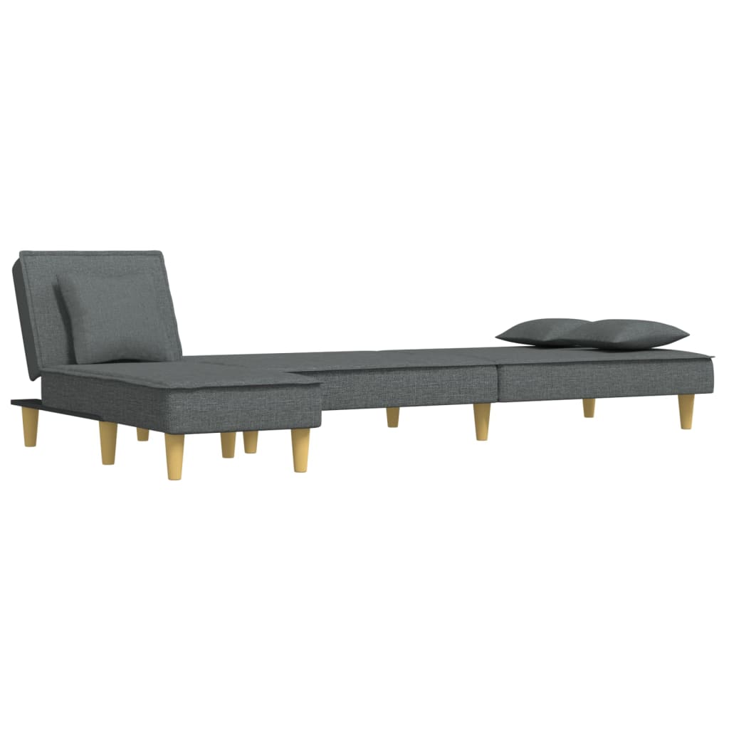 Sofá-cama em forma de L 255x140x70 cm tecido cinzento-escuro
