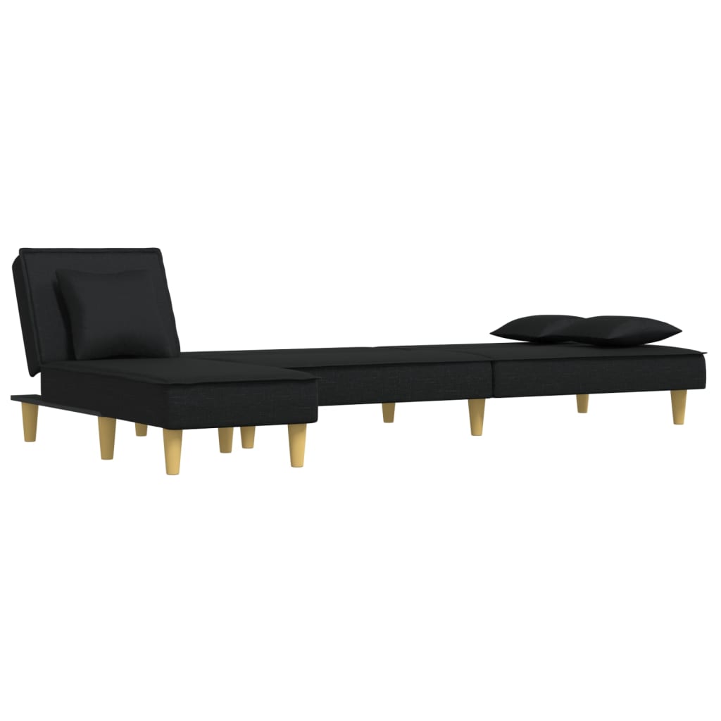 Sofá-cama em forma de L 279x140x70 cm tecido preto
