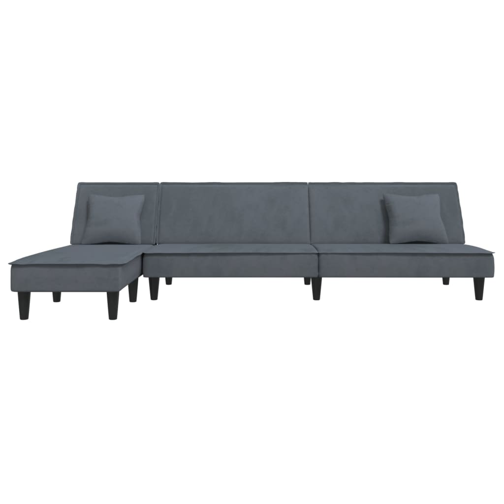 L-shaped sofa bed 255x140x70 cm dark grey velvet