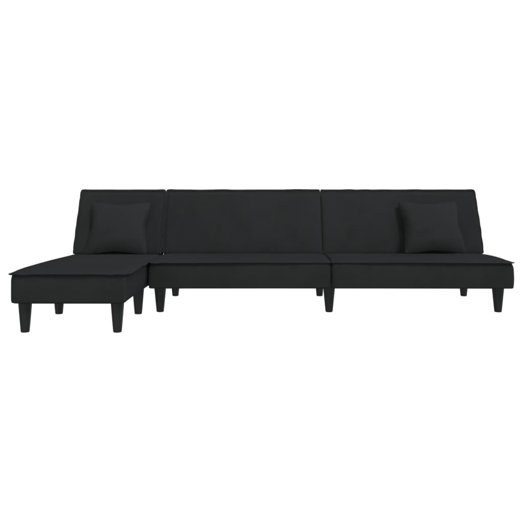 Sofá-cama em forma de L 255x140x70 cm veludo preto
