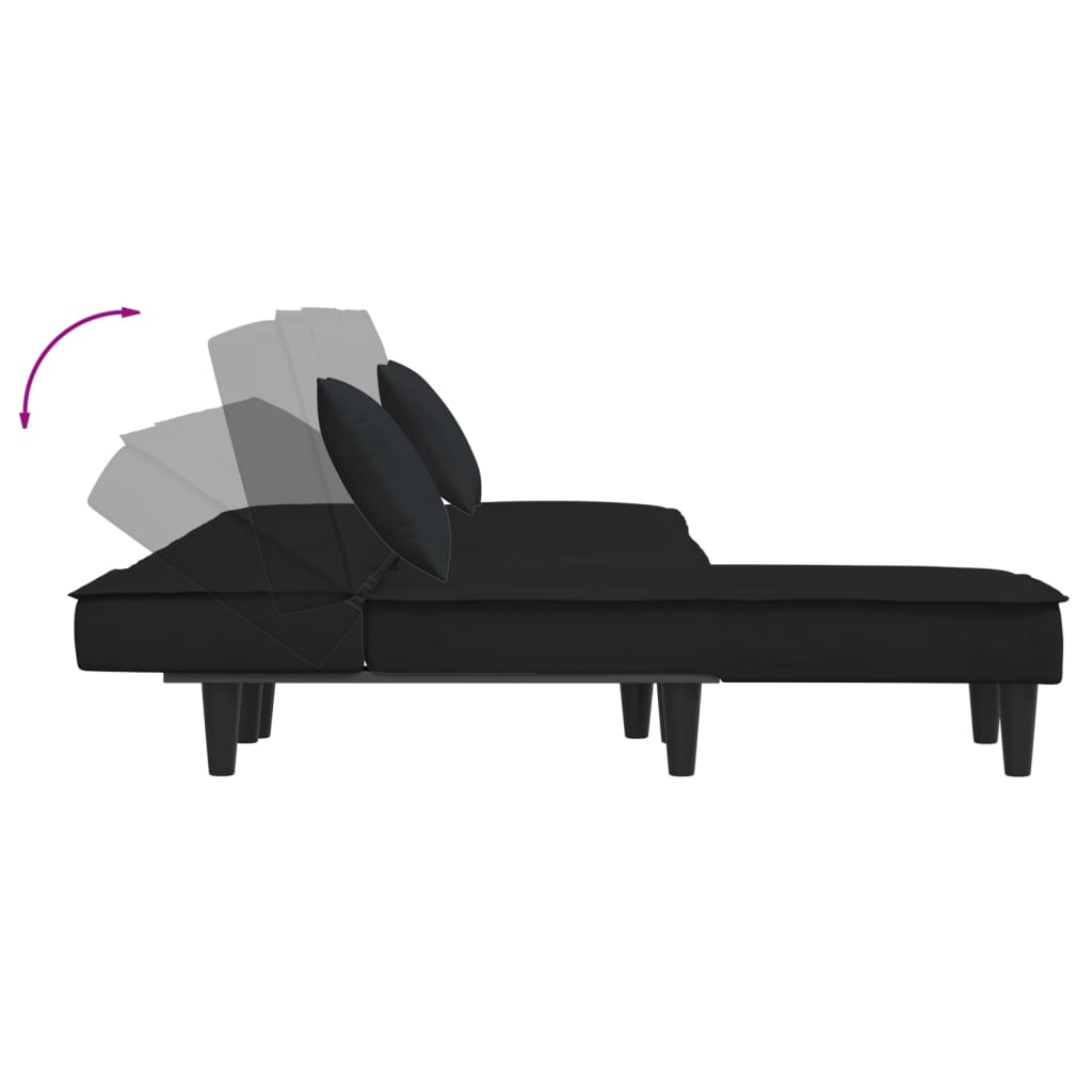 Sofá-cama em forma de L 255x140x70 cm veludo preto