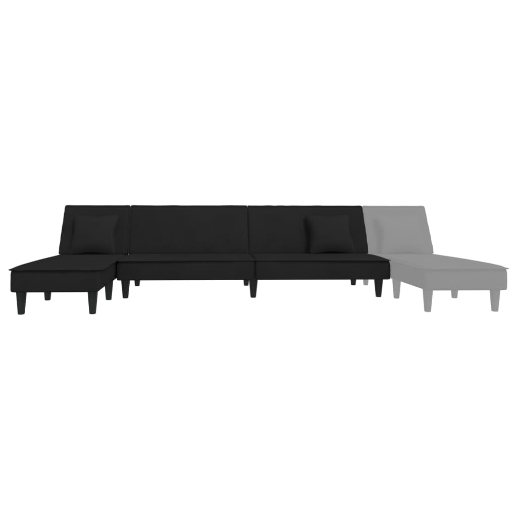 Sofá-cama em forma de L 255x140x70 cm veludo preto