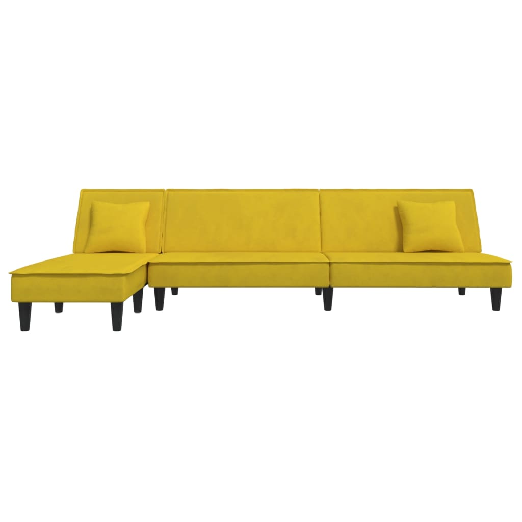Sofá-cama em forma de L 255x140x70 cm veludo amarelo
