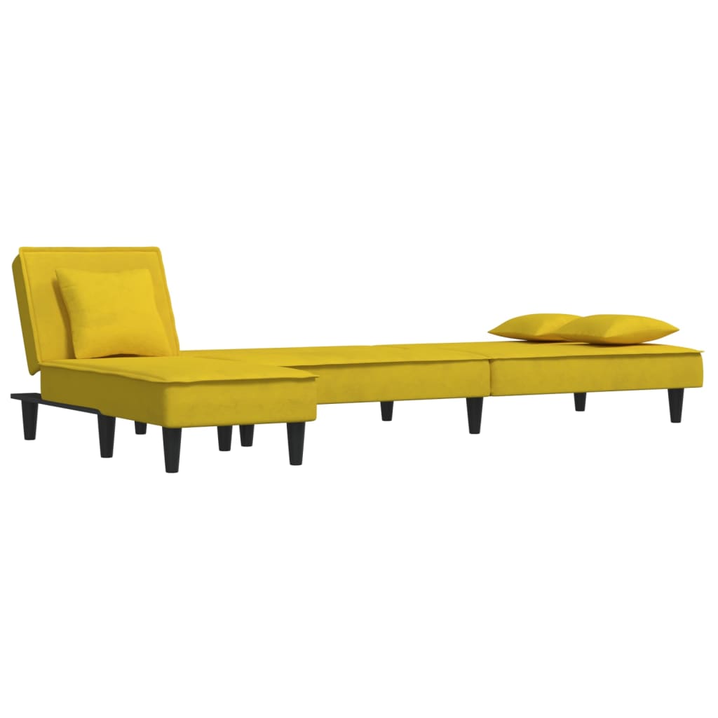 Sofá-cama em forma de L 255x140x70 cm veludo amarelo