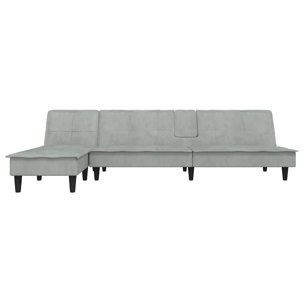 L-shaped sofa bed 255x140x70 cm light grey velvet