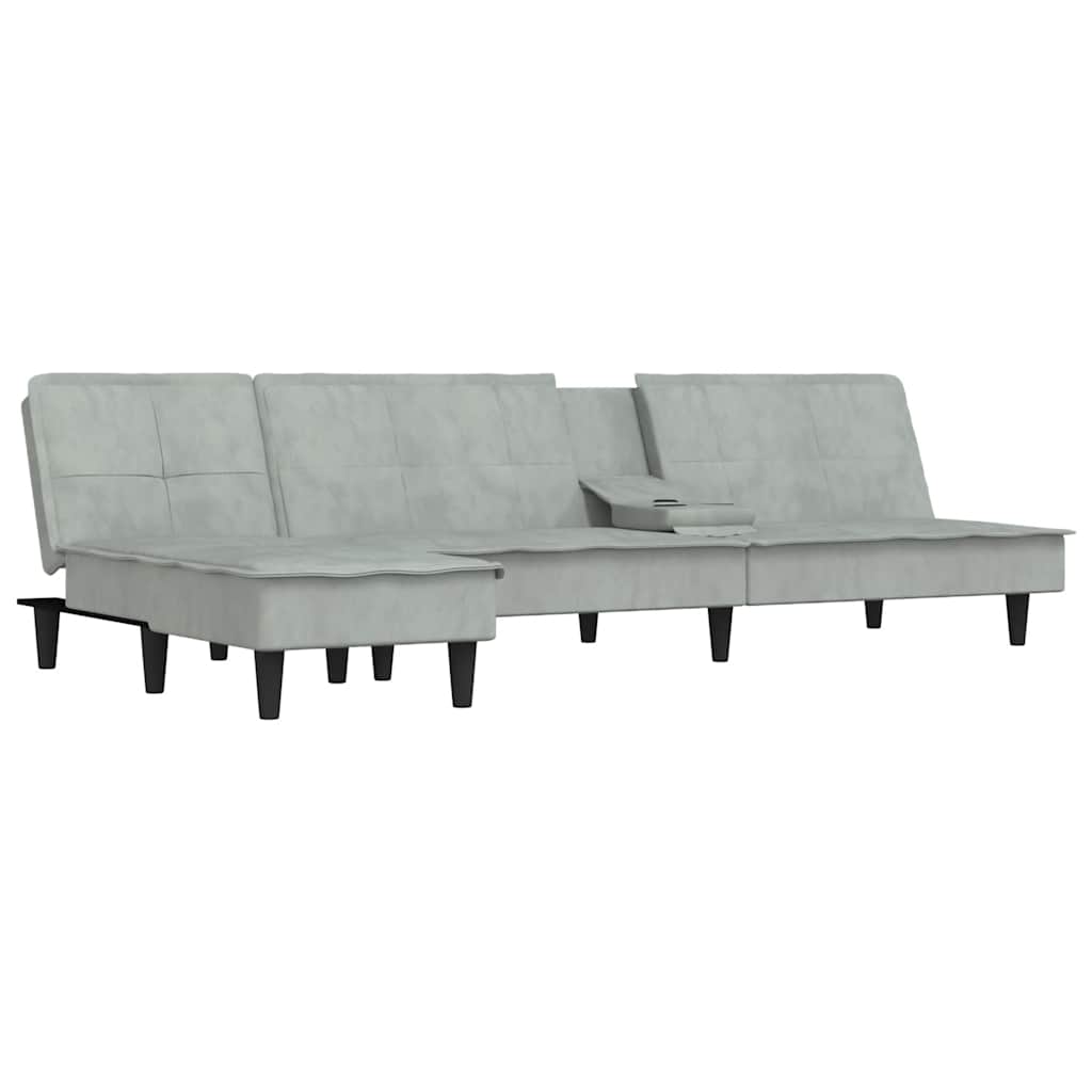 L-shaped sofa bed 255x140x70 cm light grey velvet
