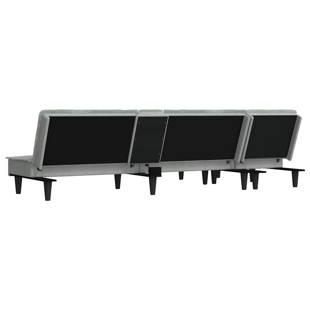 L-shaped sofa bed 255x140x70 cm light grey velvet