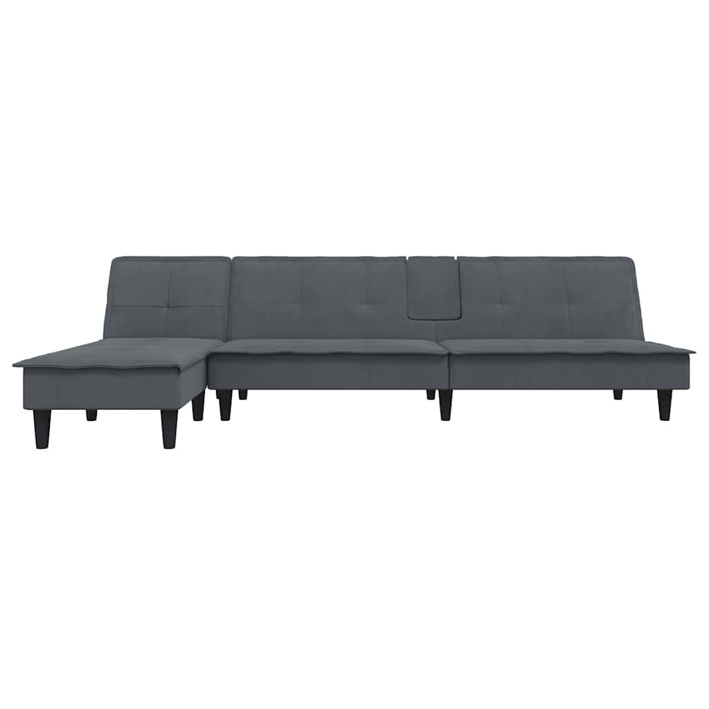 Sofá-cama em forma de L 255x140x70 cm veludo cinzento-escuro