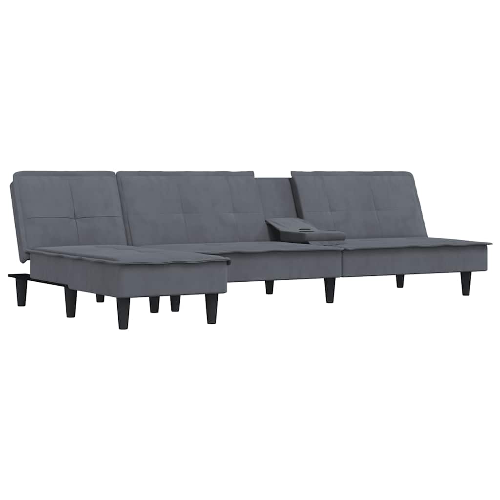 Sofá-cama em forma de L 255x140x70 cm veludo cinzento-escuro
