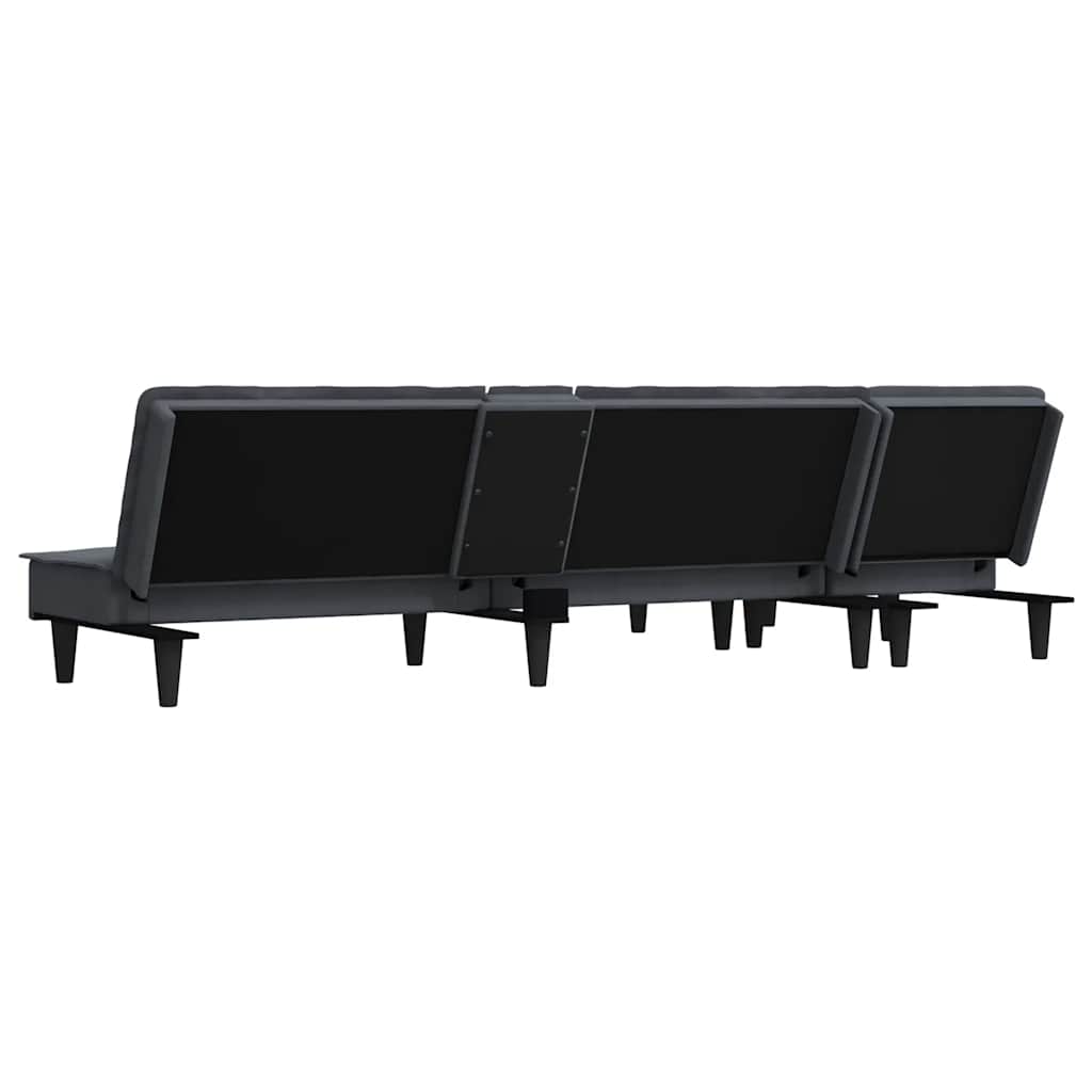 Sofá-cama em forma de L 255x140x70 cm veludo cinzento-escuro