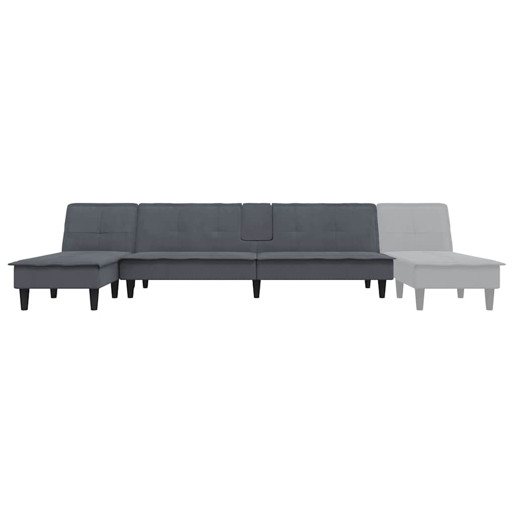 Sofá-cama em forma de L 255x140x70 cm veludo cinzento-escuro