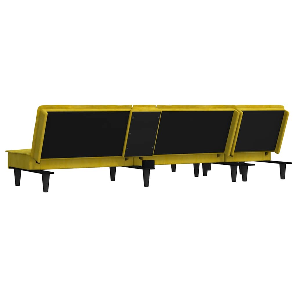 Sofá-cama em forma de L 255x140x70 cm veludo amarelo