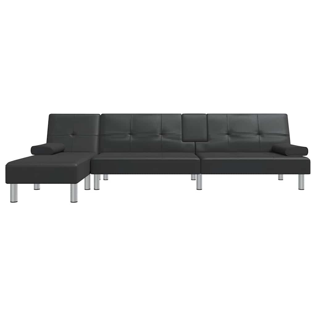 Sofá-cama em forma de L 255x140x70 cm couro artificial preto