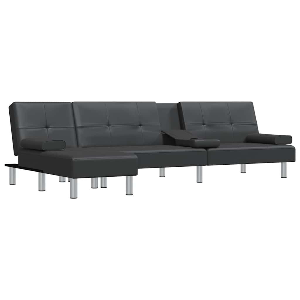 Sofá-cama em forma de L 255x140x70 cm couro artificial preto