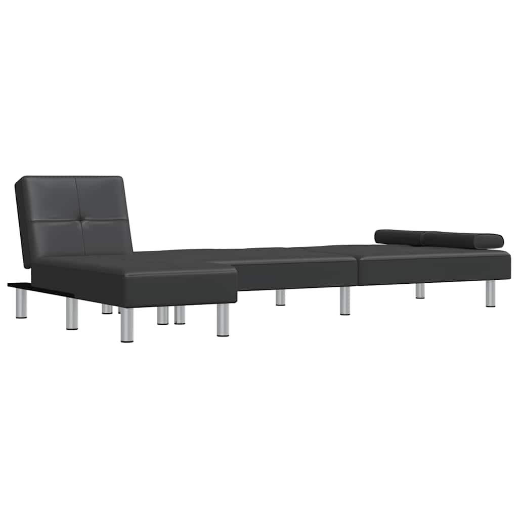 Sofá-cama em forma de L 255x140x70 cm couro artificial preto