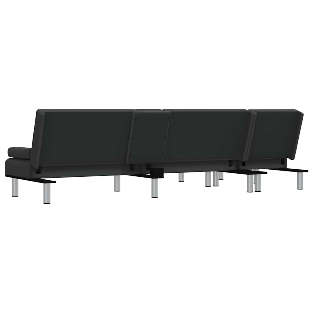 Sofá-cama em forma de L 255x140x70 cm couro artificial preto