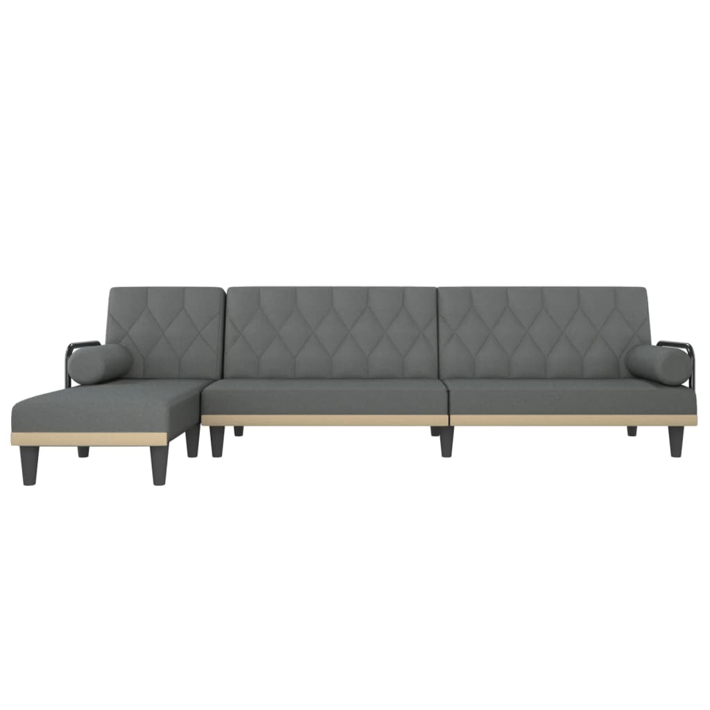 Sofá-cama em forma de L 260x140x70 cm tecido cinzento-escuro