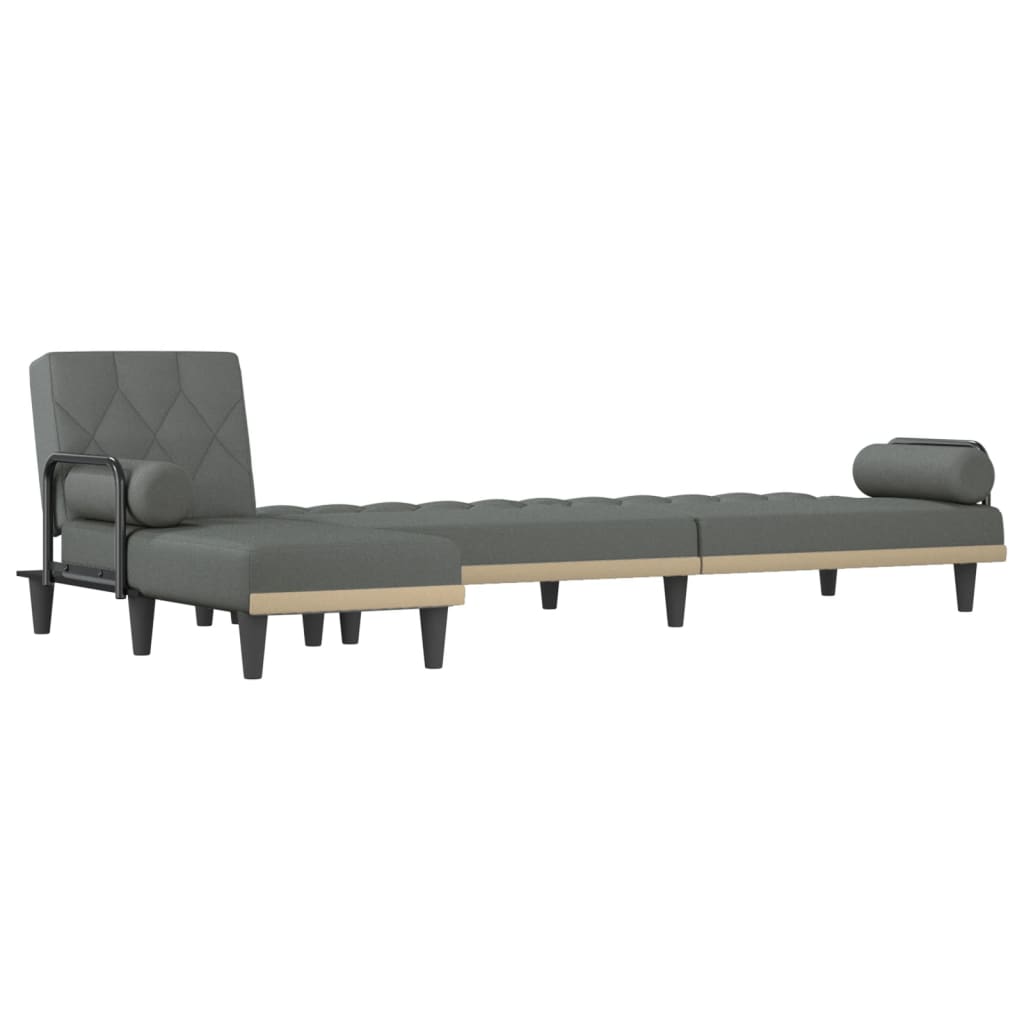 Sofá-cama em forma de L 260x140x70 cm tecido cinzento-escuro