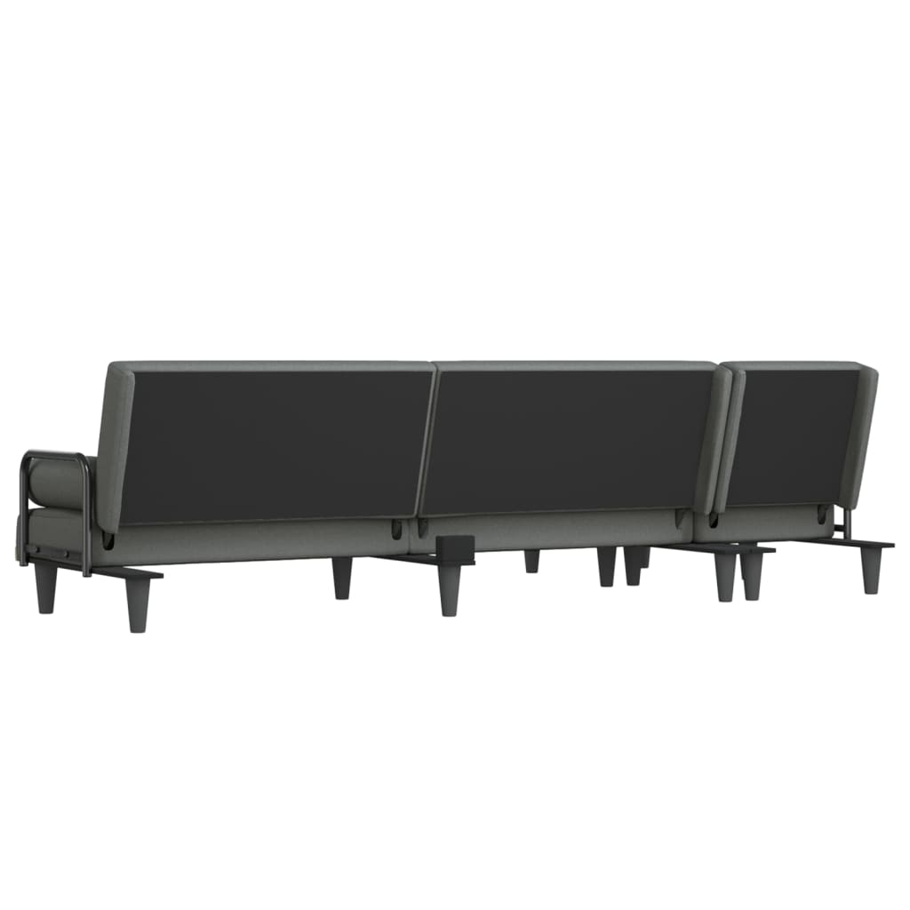Sofá-cama em forma de L 260x140x70 cm tecido cinzento-escuro