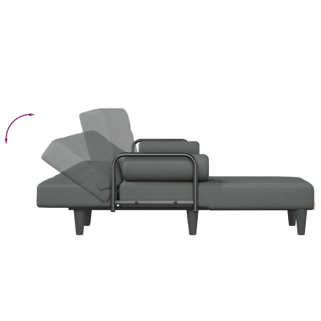 Sofá-cama em forma de L 260x140x70 cm tecido cinzento-escuro