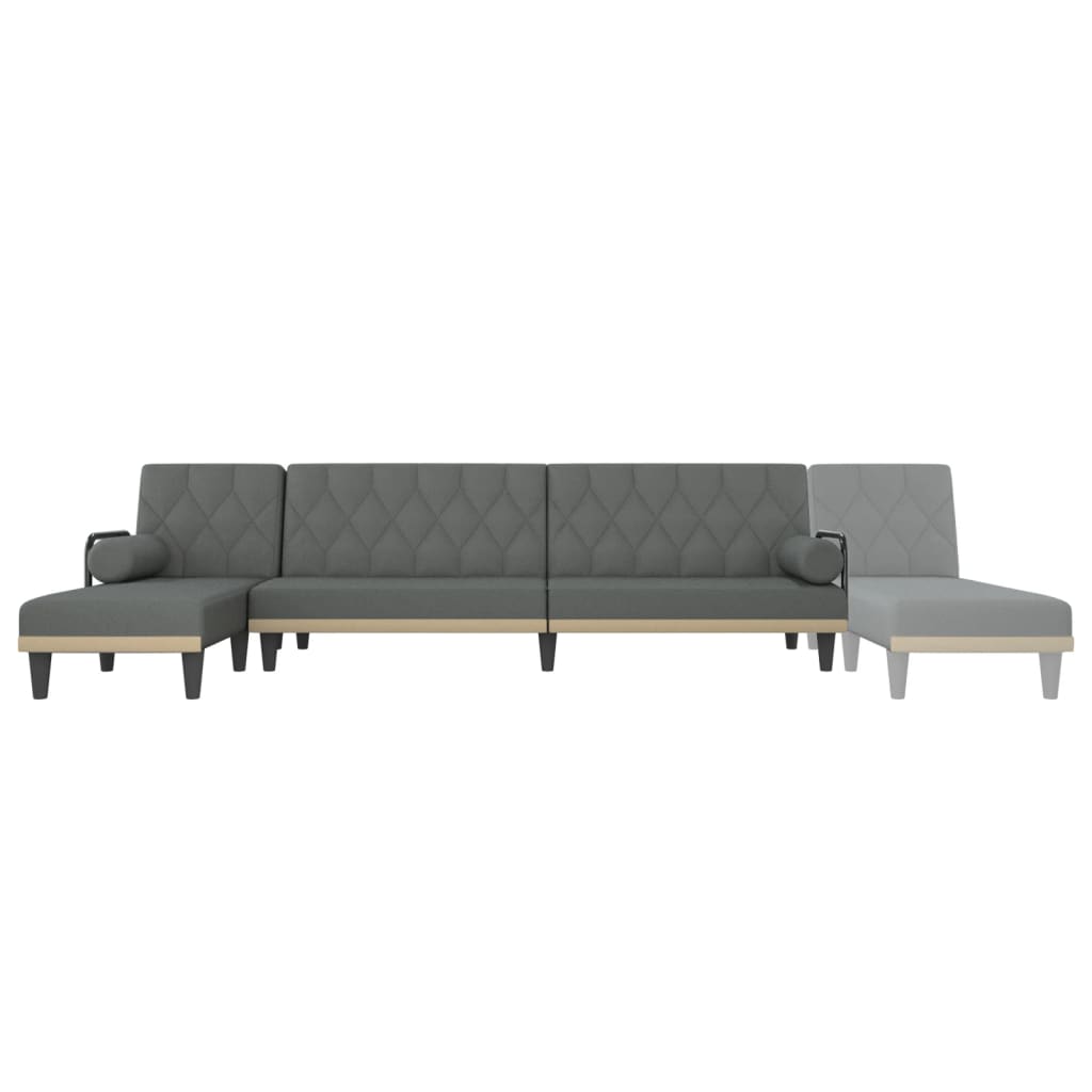 Sofá-cama em forma de L 260x140x70 cm tecido cinzento-escuro