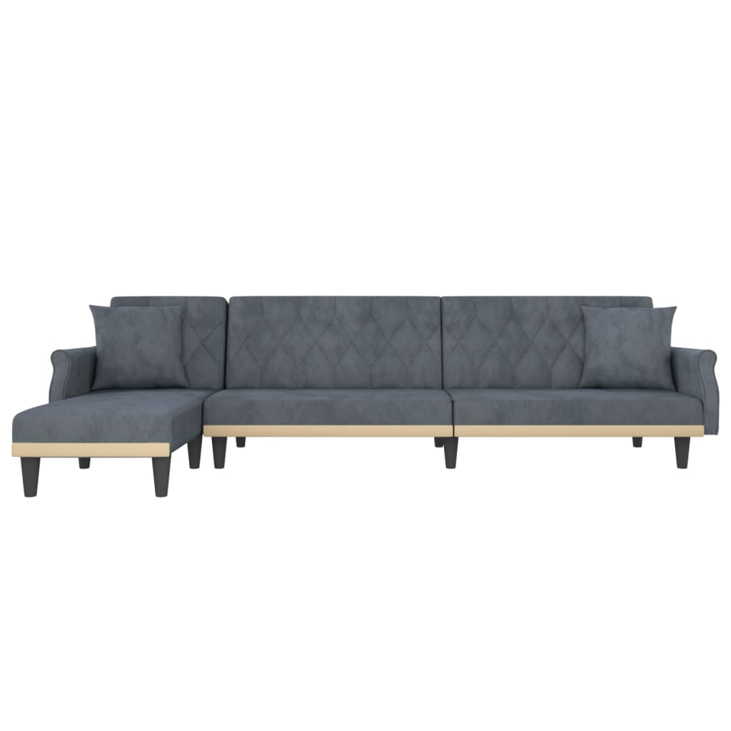 Sofá-cama em forma de L 271x140x70 cm veludo cinzento-escuro