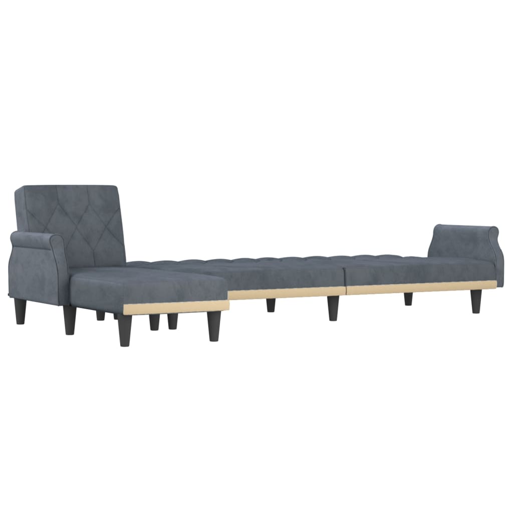 Sofá-cama em forma de L 271x140x70 cm veludo cinzento-escuro