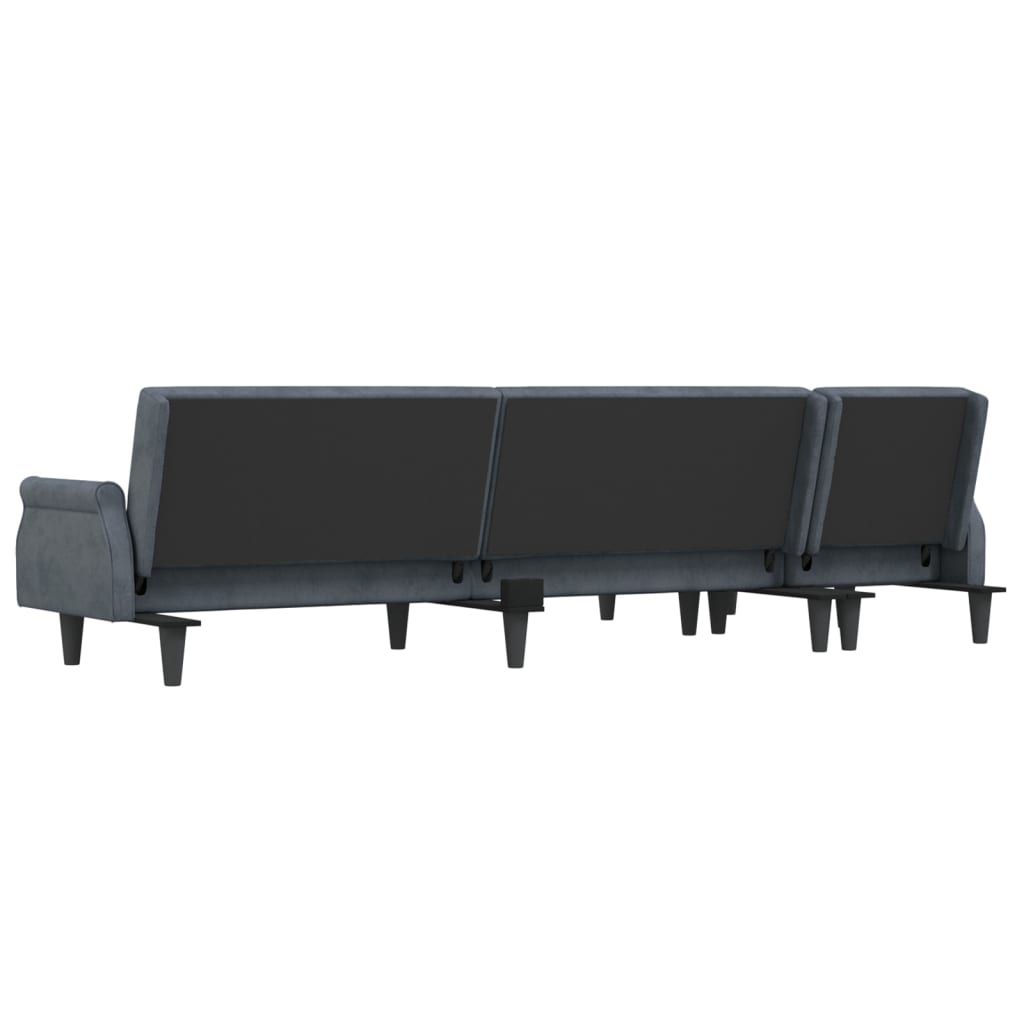 Sofá-cama em forma de L 271x140x70 cm veludo cinzento-escuro