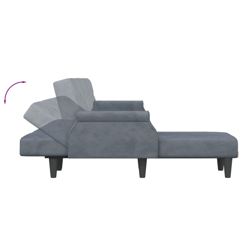 Sofá-cama em forma de L 271x140x70 cm veludo cinzento-escuro