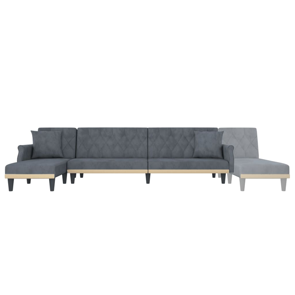 Sofá-cama em forma de L 271x140x70 cm veludo cinzento-escuro