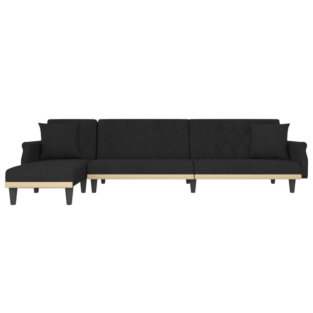 Sofá-cama em forma de L 271x140x70 cm veludo preto