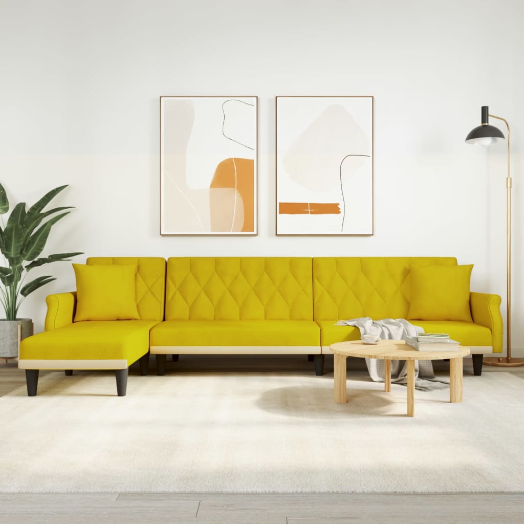 L-shaped sofa bed 271x140x70 cm yellow velvet